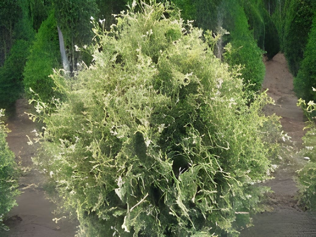 Round topiary evergreen shrub in nursery