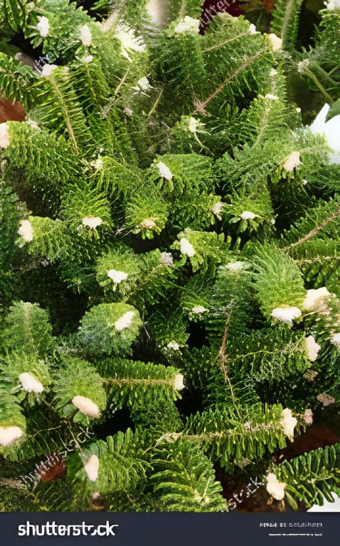 Close-up fern-like plant with white tufts