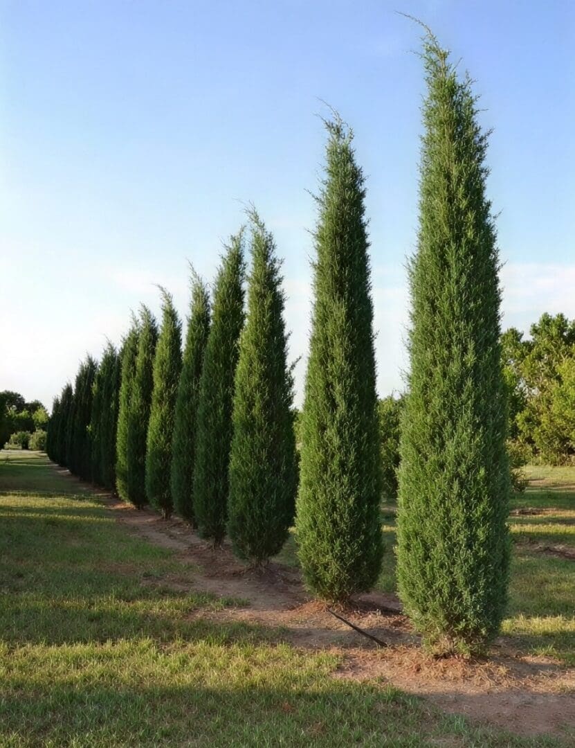 Row of tall Italian cypress trees