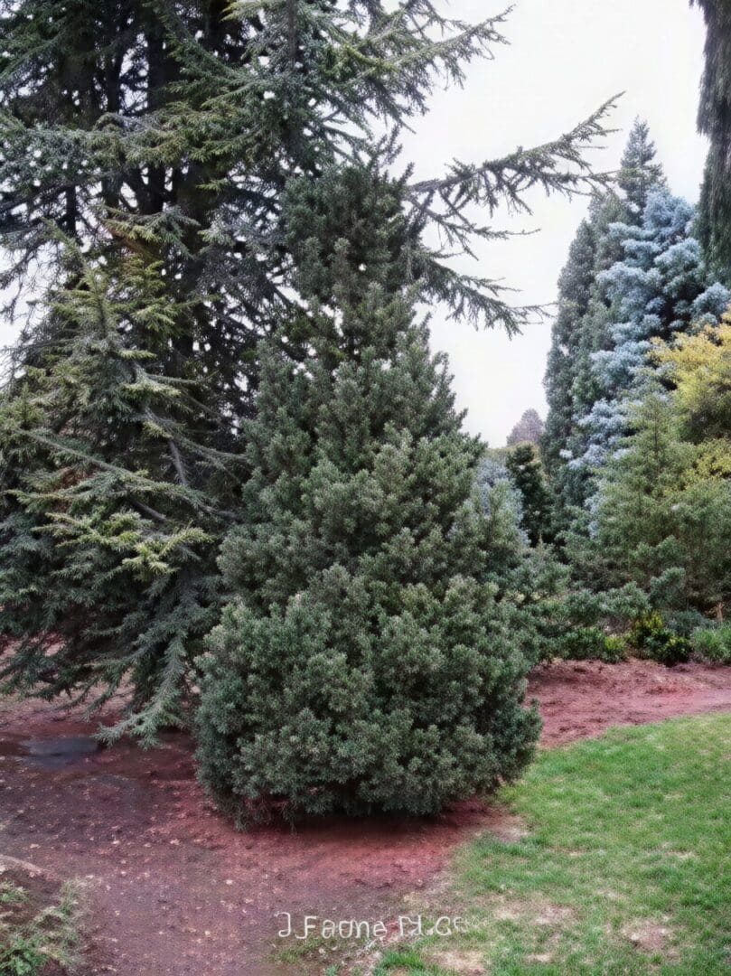 Compact conical evergreen shrub in park